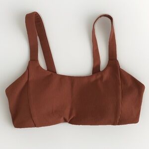 ACTIVE BY TEAL WOMENS SPORTS BRA BROWN RIBBED PADDED SMALL